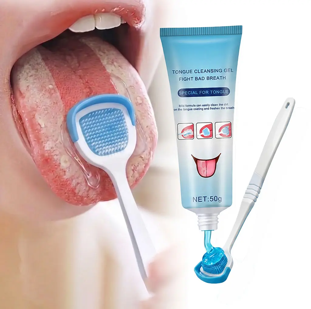 Oral Care Kit with Tongue Cleaning Gel and Bristle Brush - Daily Mouth Care Tool for Deep Detoxifying Oral Cleanse, Water-Resistant Bad Breath Neutralizer with Instant Minty Freshness, Mouth Care Kit