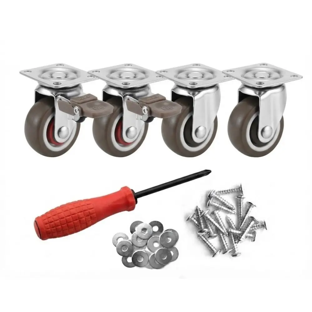 4 Pack 1 Inch Small Caster Wheels, Plate Mounted Mini Wheels | Low Profile, Swivel Casters,No Noise,caster wheels, locking casters set of 4 outdoor, swivel plate casters