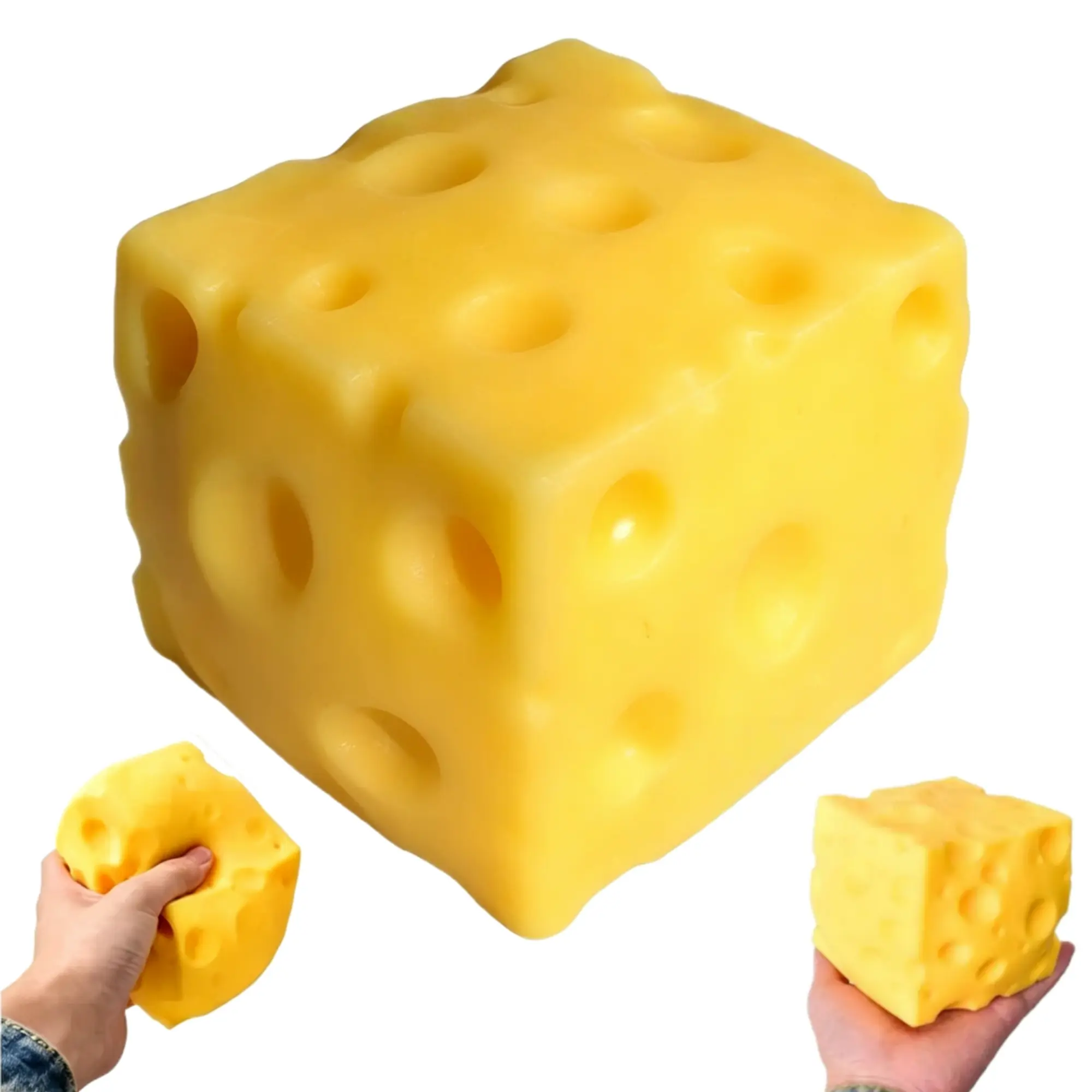 Big Cheese Squishy, 4.25" Giant Squishy Cheese Block, Jumbo Squeeze Cheeses, Yellow Rebounding Squishy Cheesess, Soft Novelty Toy for Adults, Help for Relax, Focus, Autism, ADHD