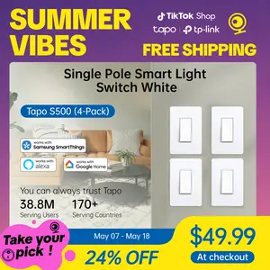 [Summervibes] TP-Link & Tapo S500 (4-Pack) – Single-Pole Smart Light Switch | Matter-Ready* | Works with Alexa, Google & Samsung Bixby | App & Voice Control | Scheduling & Away Mode | Neutral Wire Required | UL Certified | 2.4 GHz Wi-Fi | No Hub Needed