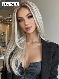 Topshe 13x6 Lace Front Wig, Balayage Blonde Brown Long Straight Hair, High Temperature Resistant Fiber, Fashionable for All Seasons, Heat resistant wigs
