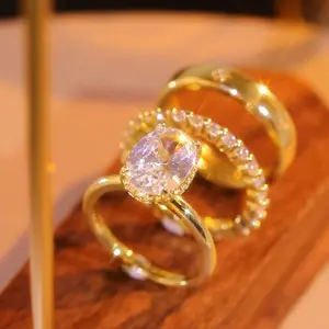 3 Piece Set Shiny Flower Golden Oval Cubic Zirconia Womens Engagement Couple Rings Bridal Promise Rings Wedding Party Accessories Daily Casual Jewelry Christmas Valentine's Day Mothers Day Gifts