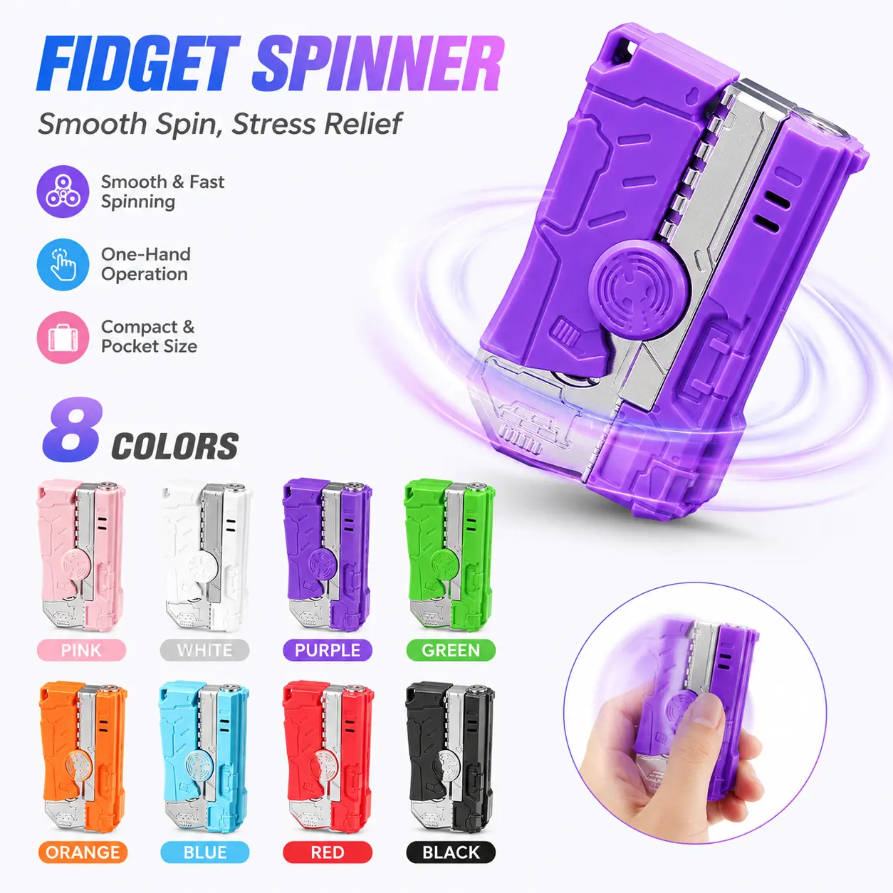 Portable Mechanical Fidget Spinner Toy - Unisex, Pocket-Size, Functional, Fits Palm, Smooth Rotation EDC Gadget with 8 Vibrant Colors for Anxiety Relief (Sports & Outdoor Camping & Hiking Camp Kitchen Accessory)