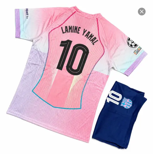 Pink V-Neck Football Kit, Retro Soccer Jersey and Shorts Set.