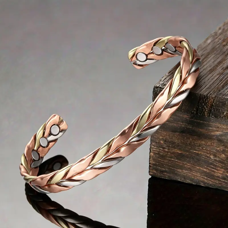 Pure Copper Magnetic Adjustable Twisted Cuff Bracelet & Bangle, Arthritis Pain Relief Jewelry for Daily Wear (Adjustable Size Bracelets & Bangles for Men), Twisted Look