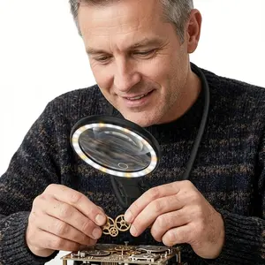 5-Power Magnifying Glass with 5.12-Inch Diameter Lens, Hands-Free Reading Magnifier with Adjustable Stand for Seniors, Low Vision, Sewing, Crafting, Cross Stitch, Inspection, and Repair