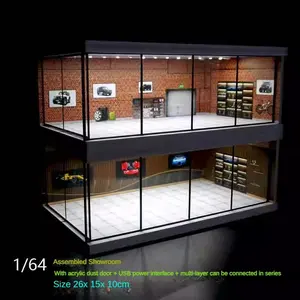 Diorama 1/64 Scale Car Garage Model LED Lighting City Street View Car Parking Lot Model Car Showroom Scene Model Display Collection Toy Gift