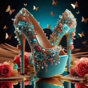5D DIY Full Drill Round Diamond Painting, Diamond Art Painting Kit with High Heels, Flowers, Butterflies Mosaic, Canvas - DIY Decorative Paintings, Home Wall Décor, Perfect for Halloween, Christmas, Birthdays, and Anniversary Gifts, Diamond Painting Kits