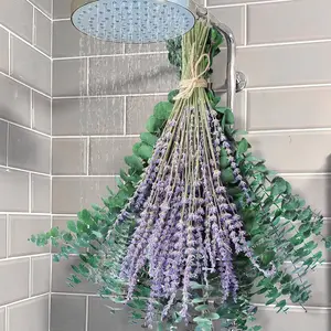 70PCS Preserved Eucalyptus Stems & Dried Lavender Bundle, 17in Decorative Greenery with Leaves & Flowers, Aesthetic Room Decor for Wall Decoration, Hanging Home Bathroom Vase Display Supplies