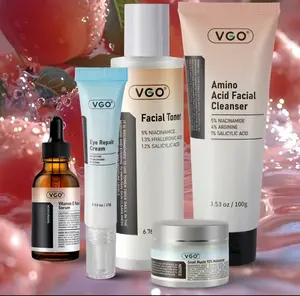 VGO 5 - Step Skincare Gift Set. Contains cleanser, toner, serum, eye cream and moisturizer. Gentle formula for deep hydration, solve skin problems.
