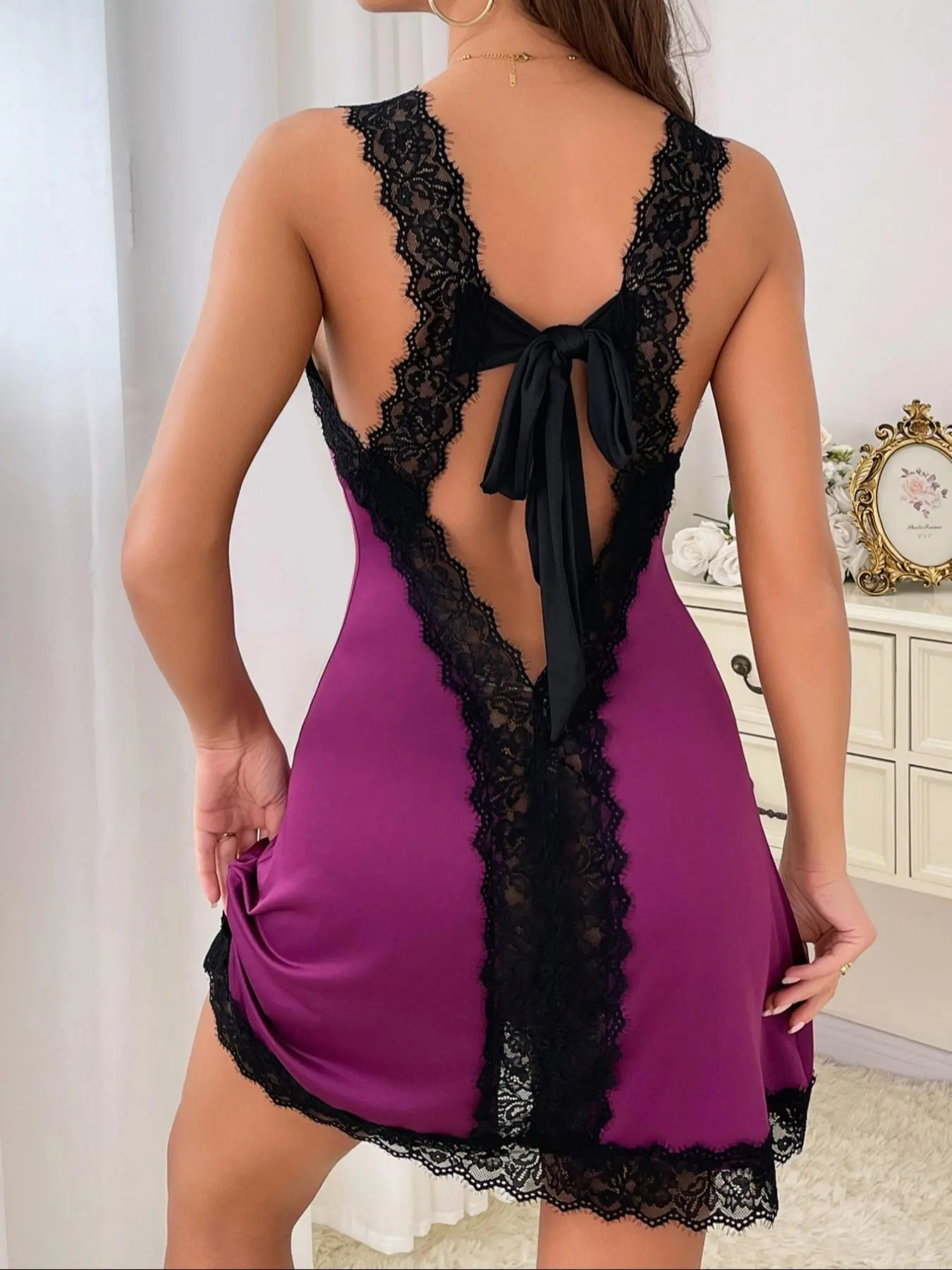 Women's Sexy Elegant Strapless Nightdress, Adjustable Thin Straps, Back Split, Suitable for Sports, Dates, Parties, Nightwear