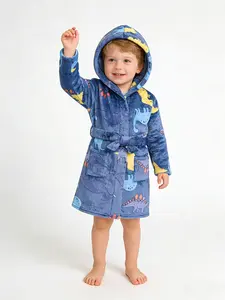 Boys  Robe Soft Flannel Bathrobe Cute All Over Print Hooded Robe Lightweight Loungewear for Toddler Kids 6 Months to 7 Years Spring Summer Fall