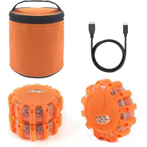 USB Rechargeable LED Road Flares Emergency Lights – 3-Pack Flashing Safety Beacons with Base for Vehicles & Boats