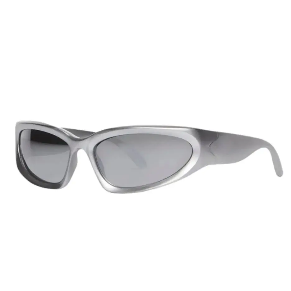 Y2K Sunglasses 2000s Retro Silver Unisex Rimless Wrapround UV400 Polarized Eyewear with Adjustable Fit for Women and Men