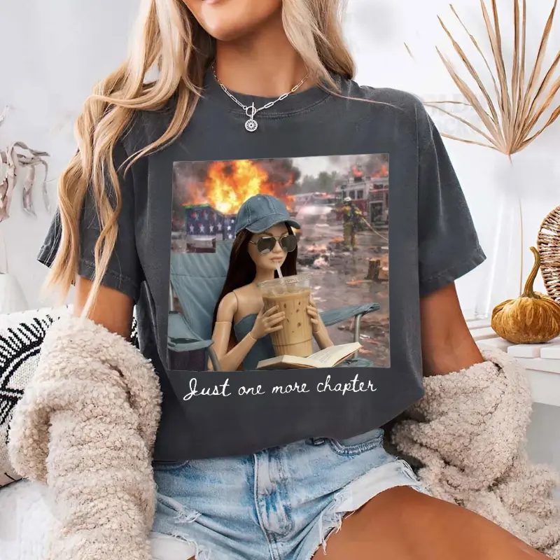 Comfort Colors One More Chapter Dumpster Barbie T Shirt, Funny Bookish Girl Tee, Reading Doll Graphic Shirt, Book Lover Humor Tee, Cute Bookworm Outfit