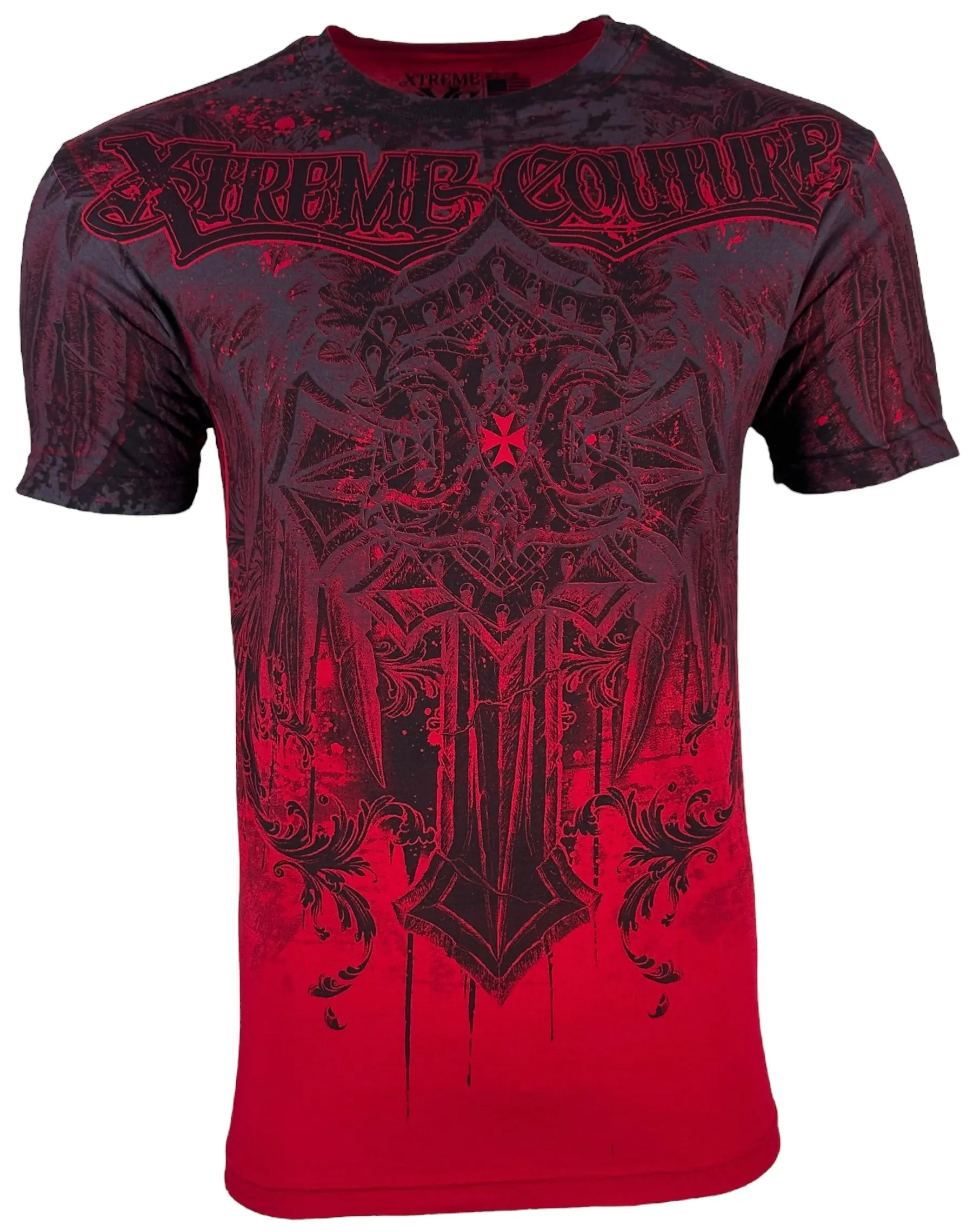 Xtreme Couture by Affliction Men's Lifetaker Menswear Graphic Tee - 100% Cotton, Lightweight, Short-Sleeve, Crew Neck, Fitted Cut, Gothic Biker Casual Top, Printed Front, All Over Print, All Seasons, Cold Wash
