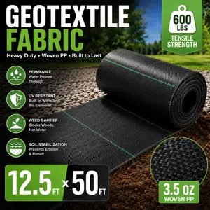 Driveway Underlayment Woven Geotextile Fabric 12.5 x 50 ft Heavy Duty 3.5oz Road Base Gravel Stabilizer PP Drain Cloth Weed Barrier for Soil Stabilization Landscaping Garden Patio Sidewalk Subgrade Support Grid1