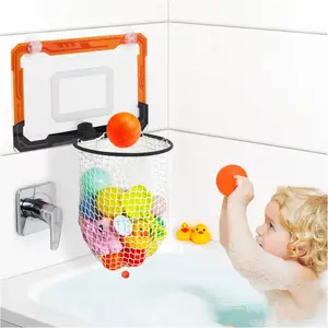 Baby Bath Toy Storage Organizer with Strong Adhesive Suction Cups, Secure Hold Bath Basketball Hoop,Large Capacity Bath Toy Holder for Quick-Dry and Release of Toys for Tub,2-in-1 Fun & Storage