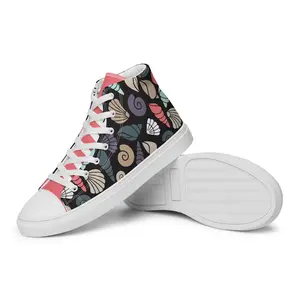 Women's High Top Canvas Shoes with Colorful Shell Pattern Round Toe Lace-Up Design All Seasons EVA Rubber Outsole Breathable Lining Soft Insole Faux Leather Toe Cap Padded Collar Matching Colors