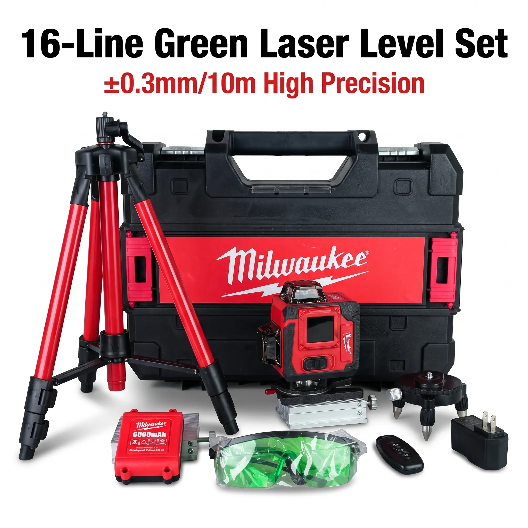 Milwaukee 16-Line Cross Line Laser Level with Magnetic Micro-Adjust Base – ±0.3mm/10m Accuracy, 1.5kg Lightweight for Wall Layout and Drop Ceilings tool kit wood frame green beam horizontal