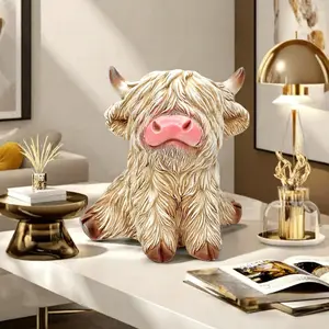 Charming Highland Cow Resin Statue Sculpture for Home and Office Decor, Ideal Gift for Thanksgiving Easter Father's Day, Creative Animal Collectible, Cute Collectible Figurines, Home Decor Ornaments