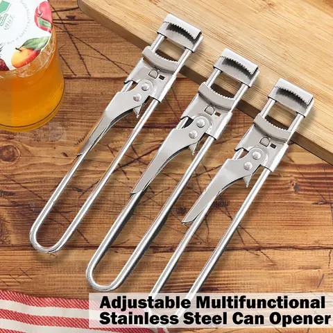 Stainless Steel Multifunctional Adjustable Jar Opener - Lightweight Kitchen Tool for 1-Handed Use, Slip Grip Can & Bottle Opener for Seniors with Weak Hands or Arthritis