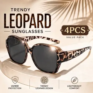 4-Piece Vintage Summer Set, Summer Trendy Sunglasses, Unisex Driving Party Daily Wear, Photo Props, Holiday Gifts, Large Size, Perfect for All Seasons