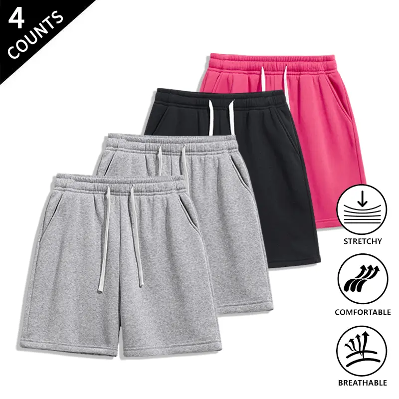 Summer Vibes 4-Pack Men’s Casual Sweat Shorts, Elastic Waist Drawstring Athletic Shorts with Deep Pockets for Gym, Running & Everyday Wear