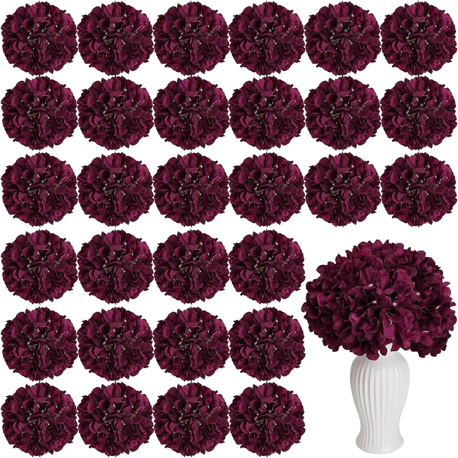 64 PCS High-Quality Silk Burgundy Artificial Hydrangea Flowers - 5.5" Diameter, Adjustable Stems, Full Realistic Centerpiece Bouquet for Wedding, Baby Shower Home Decor