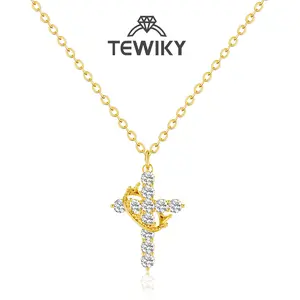 TEWIKY Crown Cross Necklace For Women/Men/Girls Daily Party Clothing Decor Trendy All-match & Exquisite Jewelry For Easter