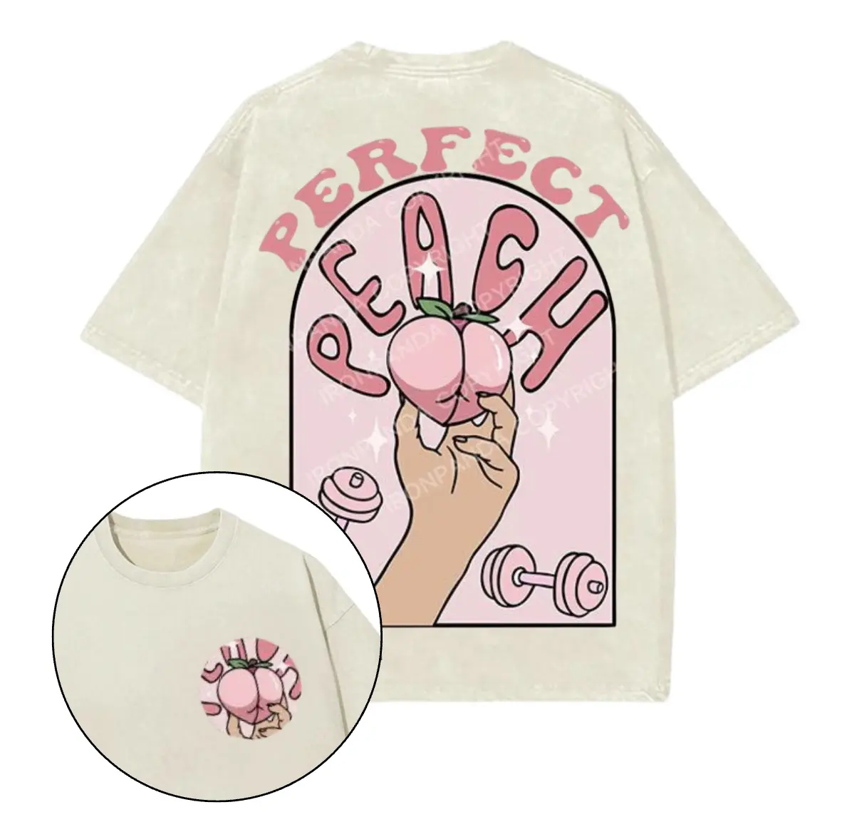 PERFECT PEACH PRINTED GYM T-Shirt, Gym Shirt, Graphic Gym Shirt, Vintage Washed Tee Conton, Gym Shirt Women, For Men, Ful Size