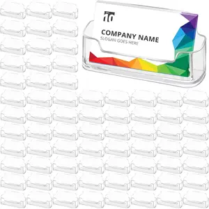 Business Card Holder for Desk, 100 Pack Plastic Business Card Display Clear Business Card Holder Desktop Cards Stand for  Office Exhibition Desk Table, Fits 30-50 Business Cards