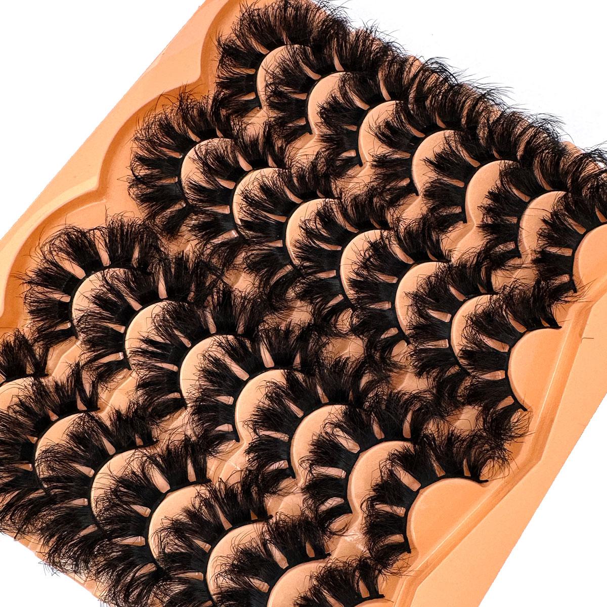 UMIRYAO 14 Pairs Thick, Elegant D-Curl Fluffy Faux Mink Eyelashes, 3D Natural Looking Soft Wispy Russian Curl Dramatic Messy Mink Lashes, Full Strip Lashes Extension For Beauty Makeup, Reusable For Daily And Party, Great Gift