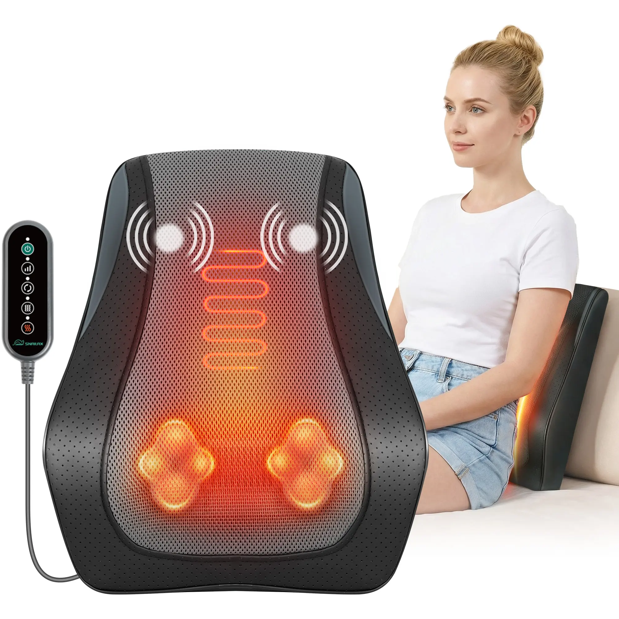 Snailax Shiatsu Back Massage Machine with Heat - 3D Deep Kneading Pillow for Neck, Shoulder, Low Back Pain Relief, 3 Intensity Levels & Vibration, Ideal Father’s Day Relaxing Gift for Neck Care, Home Supplies, Relaxing Gifts, Compact, Deep Tissue Massage,