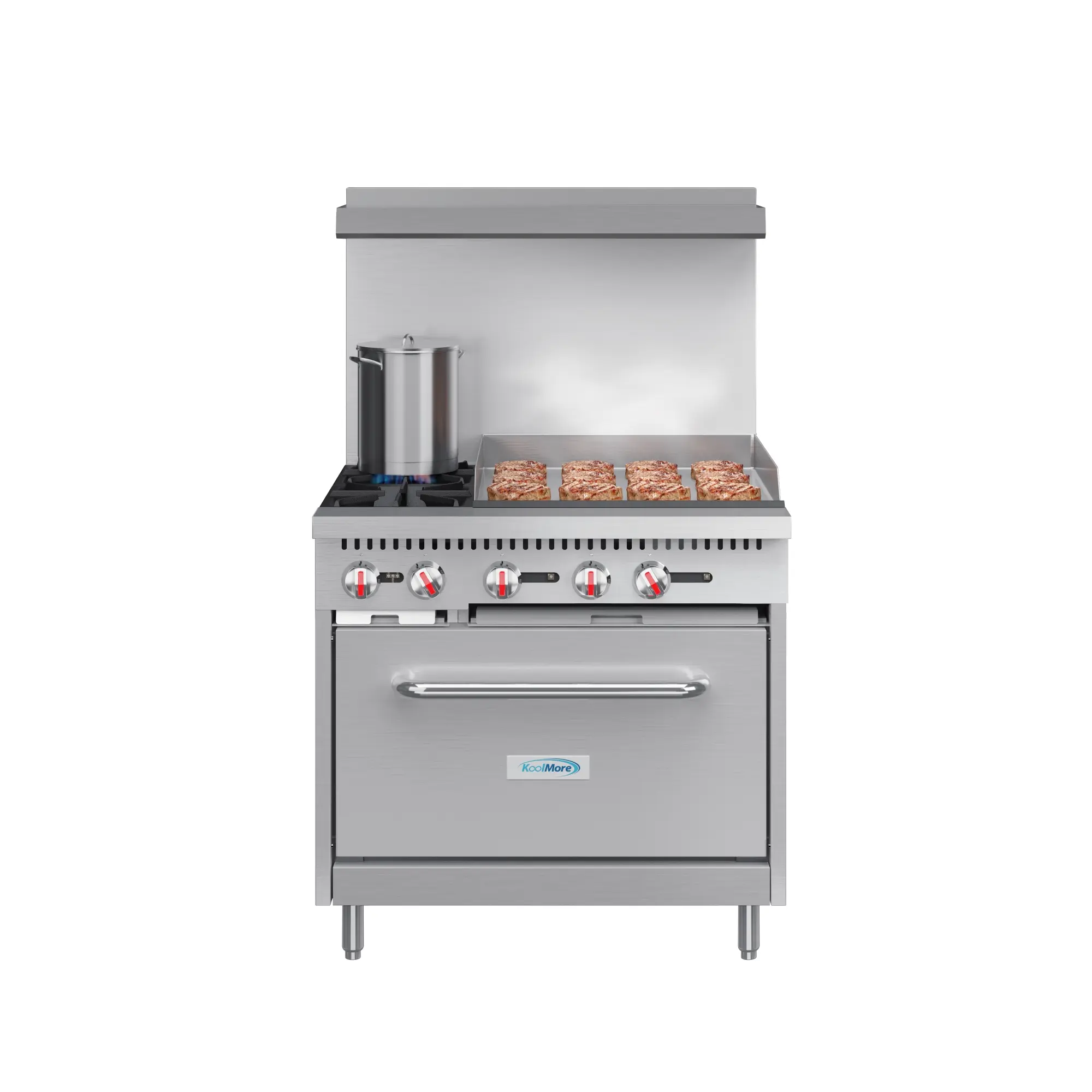 36-in Commercial LP Cooking Range with 2 Burners, 24-inch Griddle, Flat Top Griddle Freestanding Ranges & Easy-to-Clean Stainless-Steel Unit (KM-CRG36-LP)