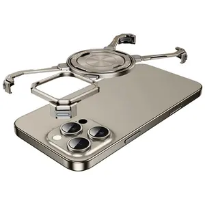 Magnetic Phone Case Protector with 360° Rotatable Bracket, Aluminum Alloy Frame Phone Protective Cover, Phone Accessories Compatible with iPhone 15 Pro Max, Casing, Smartphone