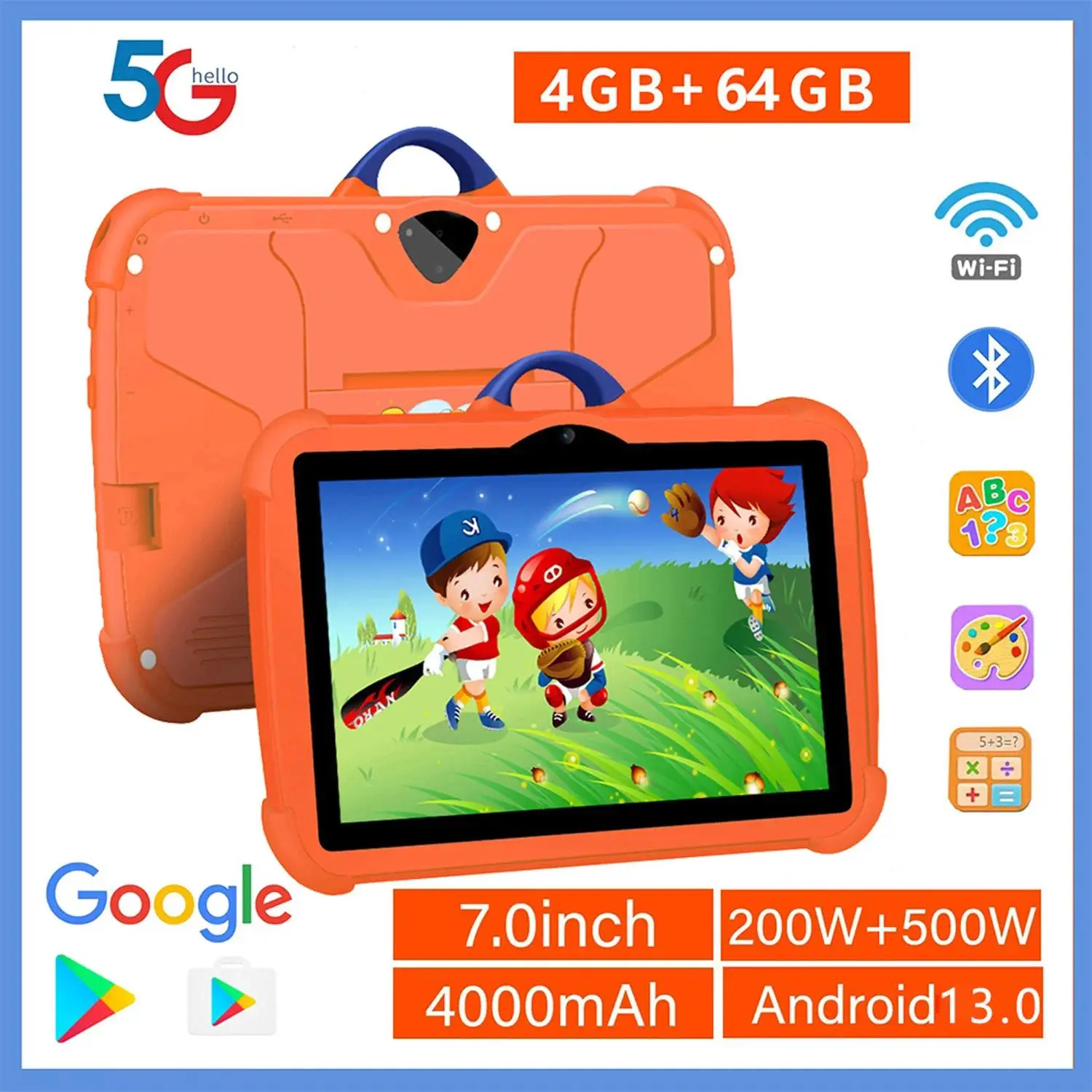 7-inch Wireless Touchscreen Tablet - 5G WiFi Android Quad-Core, 4GB RAM, 64GB ROM, Portable Gaming & Kids' Educational Learning Device, Ideal Children's Gift, Tablets For Gaming, Ideal Children's Gift For Gaming