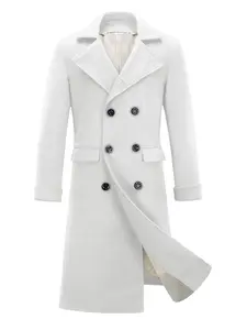 Men's Casual Trench Coat Notched Collar Long Jacket Overcoat Double Breasted Pea Coat wih Pockets Menswear Tops