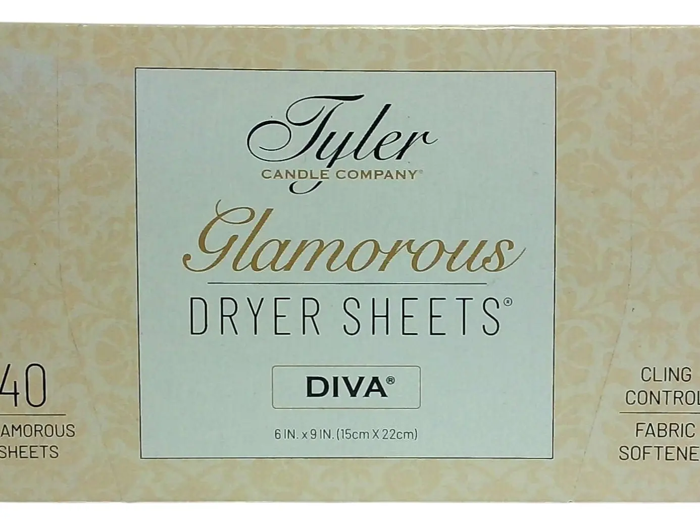 Tyler Candle Company Scented Dryer Sheets - Diva Clean Scent, Glamorous, Static Dissipative, Soft, Cling Control, Solid - 40 Sheets per Box, 24 Months Shelf Life, Home Care Supplies Laundry Accessory