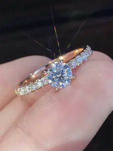 1 PC Fashion Cubic Zirconia Ring For Women For Valentine's Day Gift Wedding Anniversary Party Jewelry Solitaire Engagement Rings