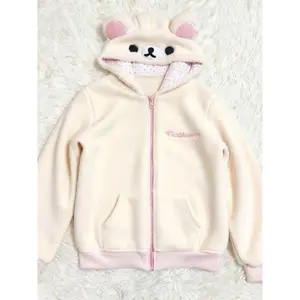 Fce Lined Hooded Bear Jaet Soft Cute Y2K Sle Long Sve Zipper Closure ex Winter Coat for Young Adults