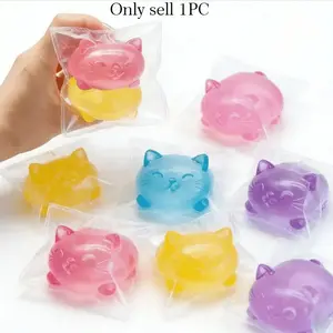 Cute Transparent Cat Stress Ball, Soft Elastic Malt Candy Squeeze Toy, Mochi Squishy, Kids Teens Adults Relaxation Gift, Perfect Present Idea