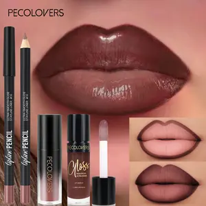 Plumping Hydrating Lip Gloss - Nude & Brown Mirror-Shine Glossy Liquid Lipstick& Lip Liner Lipstick Set Makeup