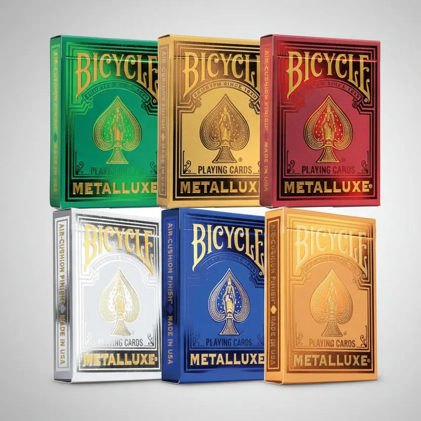 Metalluxe Edition Metallic Embossed Luxury Foil Rider Back Bicycle Playing Card Decks - Red, Blue, Green, Gold, Silver, Orange Colors, Premium Display, Flexibility, Durability, Smooth Handling, Classic Look, Unisex, None