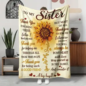 Super soft flannel throw blanket - "To My Sister" sunflower love quote, warm cozy for couch, bed & travel - perfect Mother's Day & birthday gift for sister, mom & family