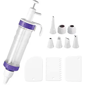 A set of Framing Guns Cake Baking Tools, Dessert Decorating Syringe Kit, Including 7 Icing Nozzles, 3 Cream Scrapers Frosting Making Dessert Cream Piping Syringe Nozzles Kits for Cake Cookies Decoration