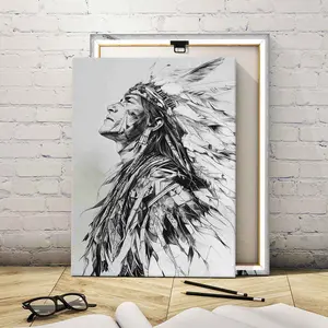 1Count Wooden Frame Canvas, Native American Chief Feather Headdress Art, Exquisite Poster, Fashion Living Room Decoration, Modern Art, Bedroom Poster, High Definition Home Poster, Affordable Poster, Ideal Gift, Waterproof, Printing, Art, Artistic