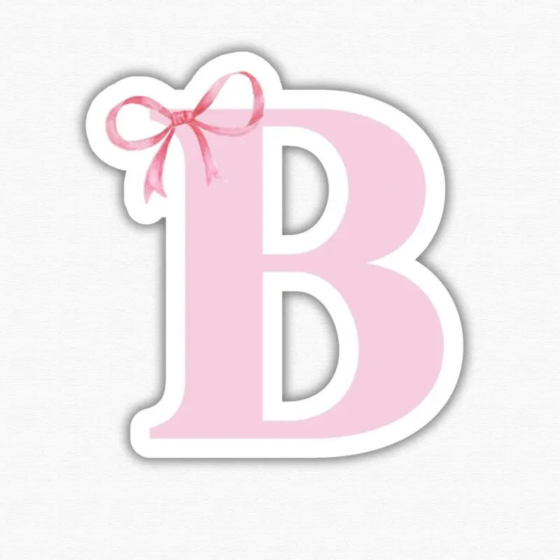 Custom Initial Coquette Waterproof Vinyl Stickers - Pink Bow Decal for Kindle, Office Supplies, Vinyl Sticker, Waterproof Stickers