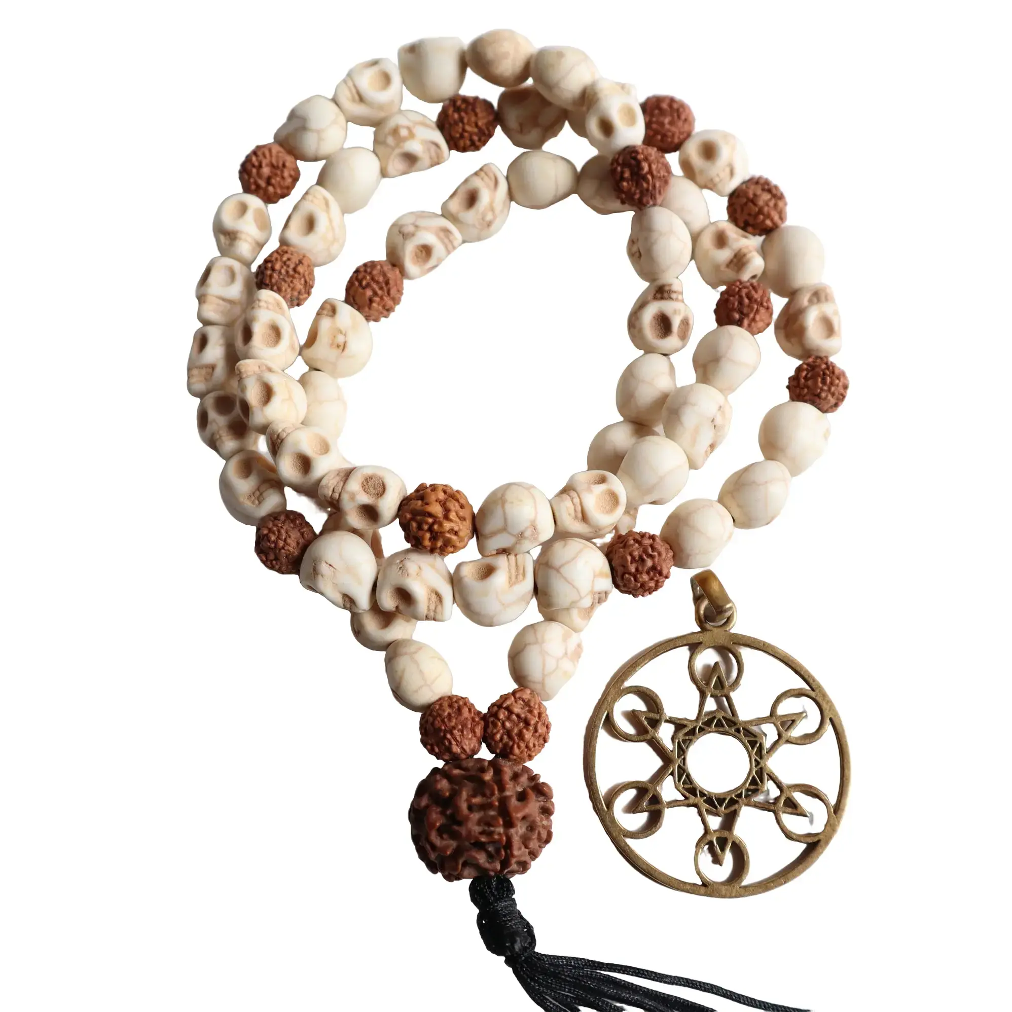 Om Kali Necklace, Shiva Kali Mala, Protection Yantra Mala,  Kali Skull and Shiva Rudrakshya Mala, Natural Shiva Kali Mala