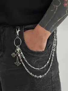 Men Women Fashionable Dual-Layer Pants Chain, Vintage Exaggerated Cross Pendant, Casual Hip-Hop Style, Daily Wear Accessory, Versatile Accessory